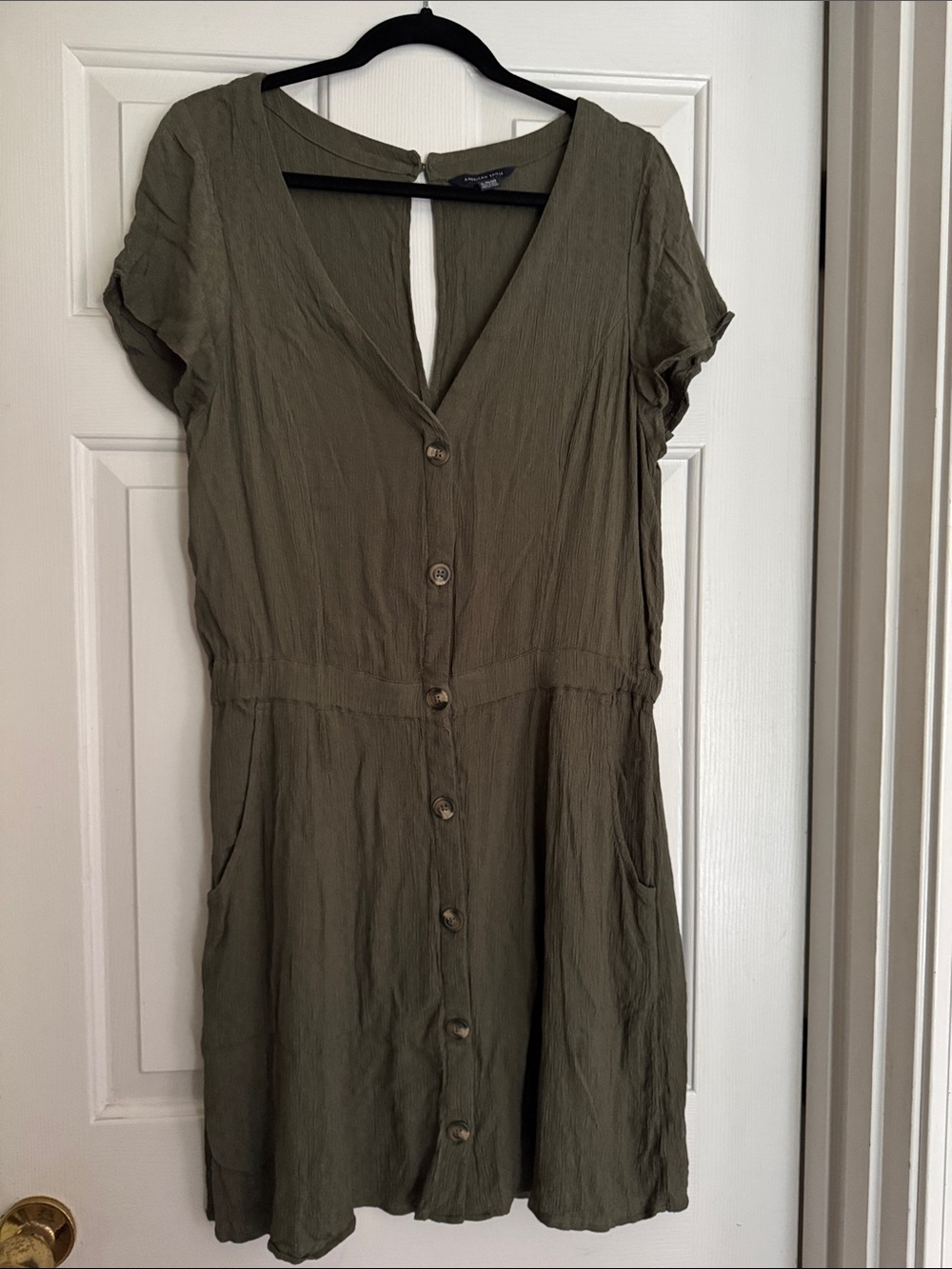 American Eagle Outfitters Olive Button-Front Short Sleeve Dress